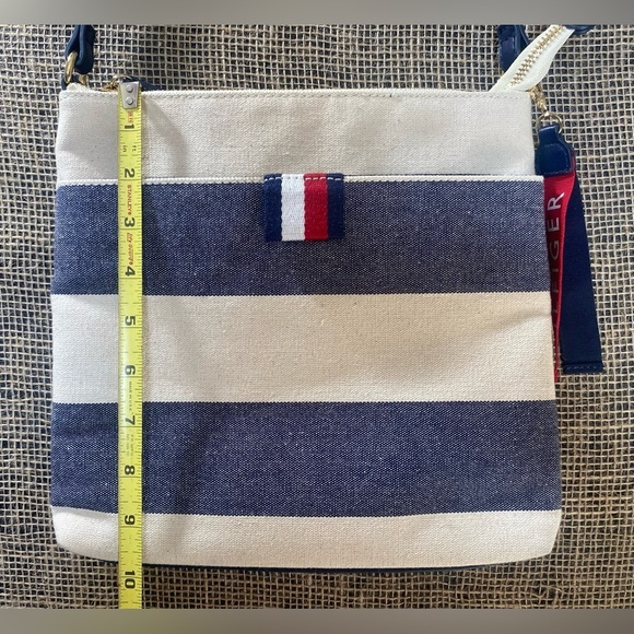 Tommy Hilfiger Canvas Crossbody/Shoulder Purse, Blue/Beige Striped, Adjustable - Picture 8 of 9